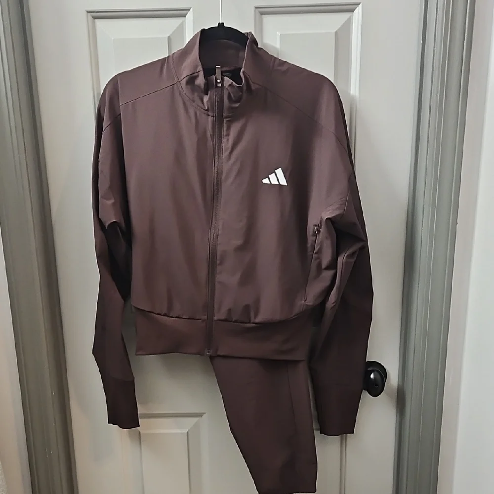 Adidas Womens Chocolate Brown Track Jacket And Matching Pant Set - Picture 1 of 5